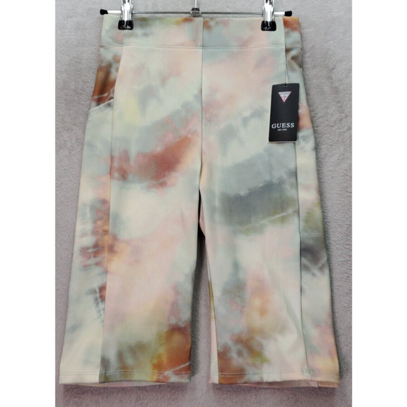 GUESS Biker Shorts Women's XS Multi Smoked Pearl Tie Dye Print Polyester Pockets - Picture 1 of 8